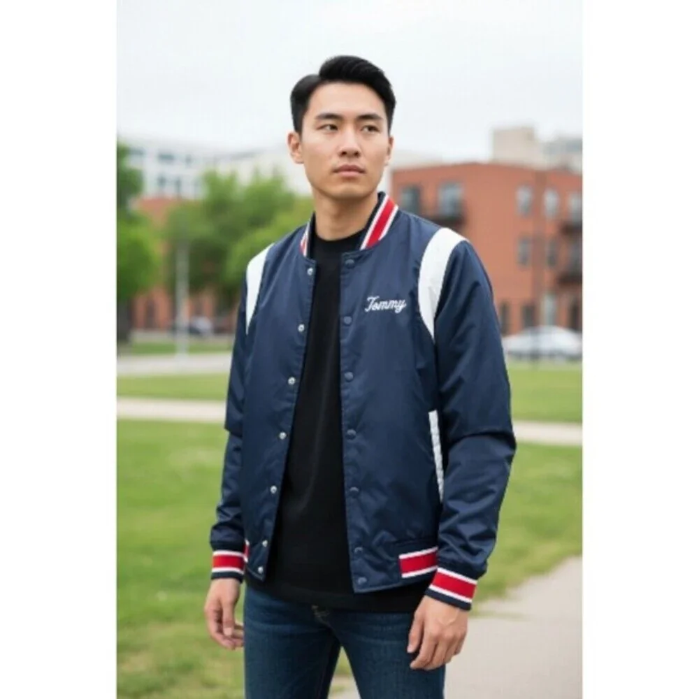 Vintage Tommy Hilfiger Bomber Jacket Sz XS Blue Panther Patch New D30‎ Excellent
